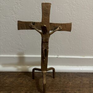 MCM Brutalist Abstract Iron Crucifix Sculpture 10”H